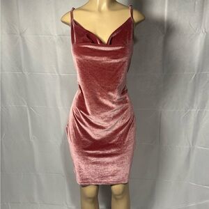 Amazon Velvet Cowl Neck Mini Dress - Dusty Rose